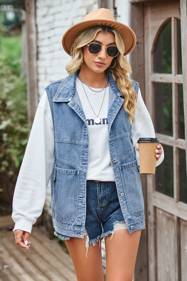 Sleeveless Denim Top with A Detachable Hood-Teresa's Fashionista LLC