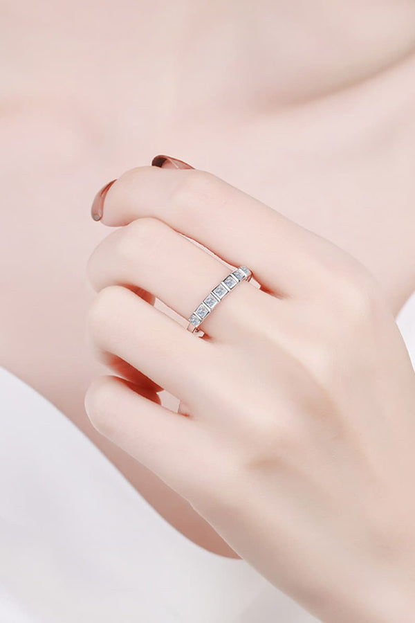 Moissanite Rhodium-Plated Half-Eternity Ring-Teresa's Fashionista LLC