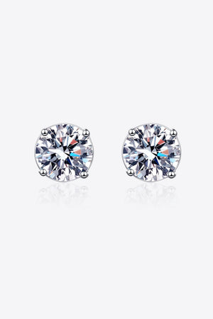 2 Carat Moissanite Rhodium-Plated Stud Earrings-Teresa's Fashionista LLC