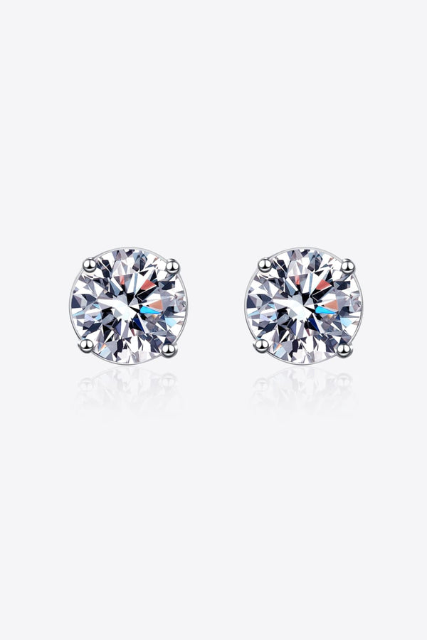 2 Carat Moissanite Rhodium-Plated Stud Earrings-Teresa's Fashionista LLC