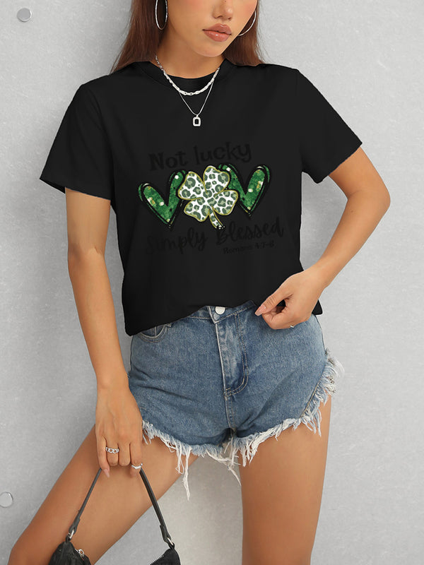 Lucky Clover Round Neck Short Sleeve T-Shirt-Teresa's Fashionista LLC