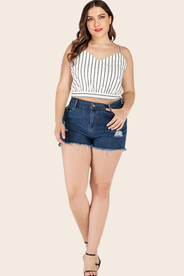 Plus Size Striped Tie-Back Cropped Cami-Teresa's Fashionista LLC