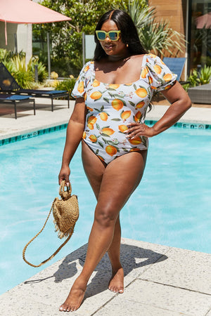 Marina West Swim Salty Air Puff Sleeve One-Piece in Citrus Orange-Teresa's Fashionista LLC