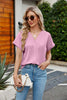 Notched Neck Cuffed Sleeve Shirt-Teresa's Fashionista LLC