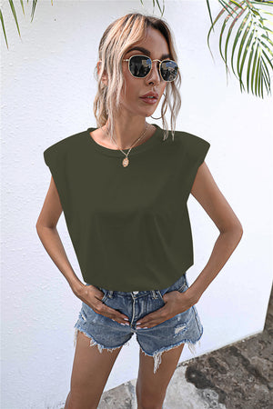 Round Neck Cap Sleeve Tee-Teresa's Fashionista LLC