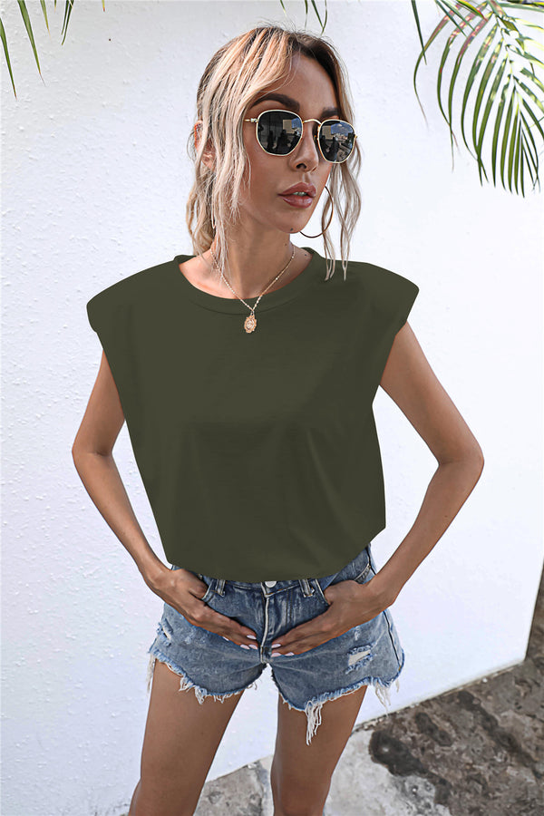 Round Neck Cap Sleeve Tee-Teresa's Fashionista LLC