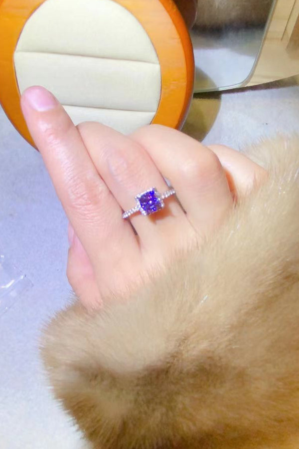 1 Carat Moissanite Platinum-Plated Square Ring-Teresa's Fashionista LLC