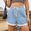Drawstring High Waist Denim Shorts with Pockets-Teresa's Fashionista LLC