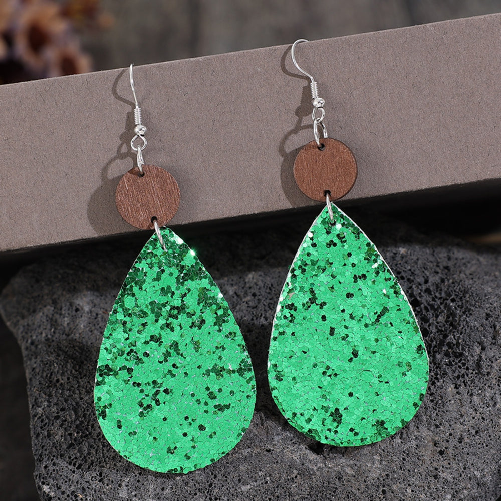 Sequin PU Leather Wooden Dangle Earrings-Teresa's Fashionista LLC