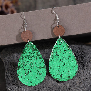 Sequin PU Leather Wooden Dangle Earrings-Teresa's Fashionista LLC