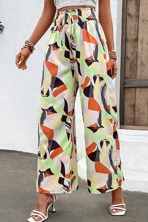 Printed Smocked Waist Wide Leg Pants-Teresa's Fashionista LLC