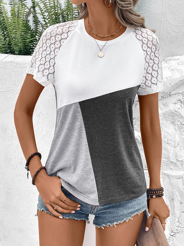 Color Block Raglan Sleeve Round Neck Tee-Teresa's Fashionista LLC