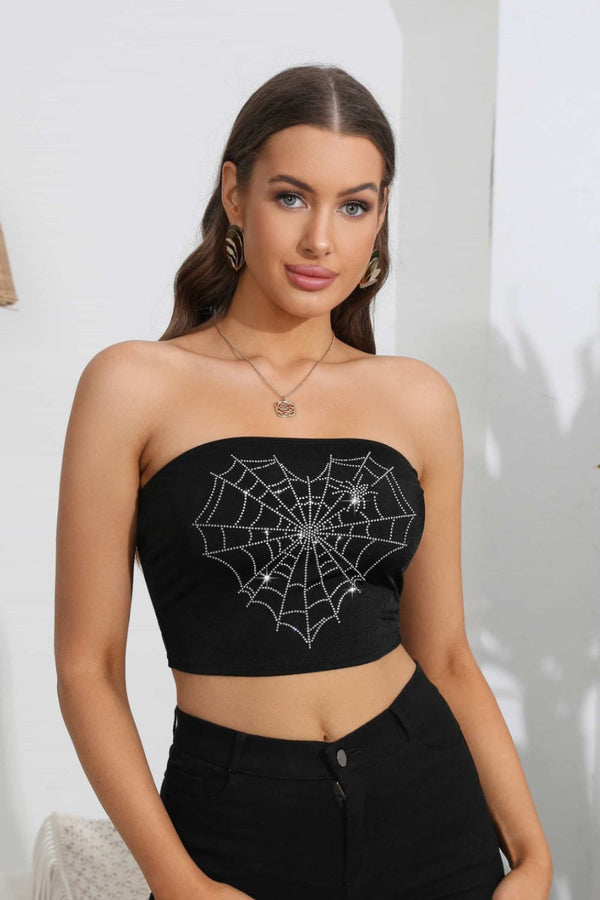 Heart Spider Web Graphic Tube Top-Teresa's Fashionista LLC