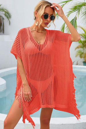 Fringe Trim Openwork Cover Up-Teresa's Fashionista LLC