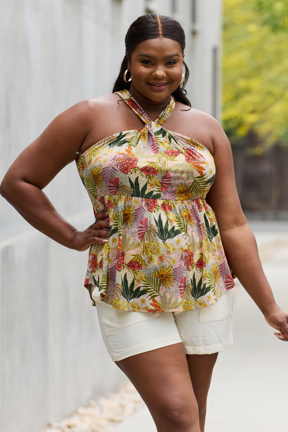 Be Stage Full Size Floral Halter Top in Green-Teresa's Fashionista LLC