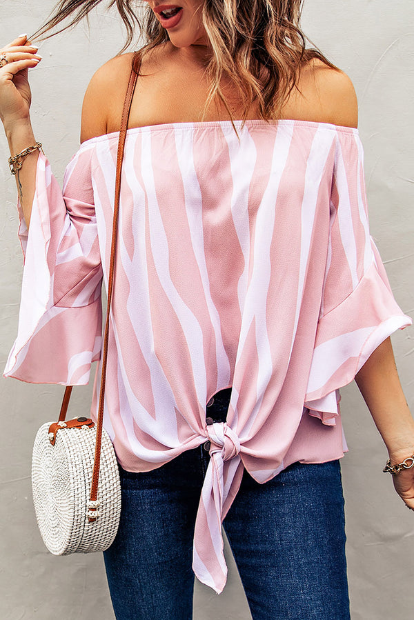 Striped Tie Front Flounce Sleeve Blouse-Teresa's Fashionista LLC