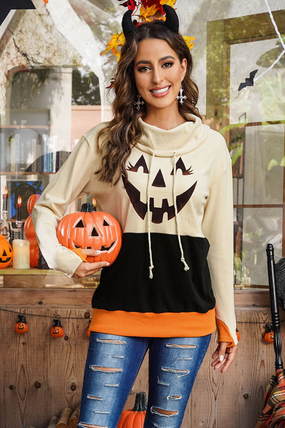 Long Sleeve Jack-O'-Lantern Graphic Sweatshirt-Teresa&#39;s Fashionista LLC