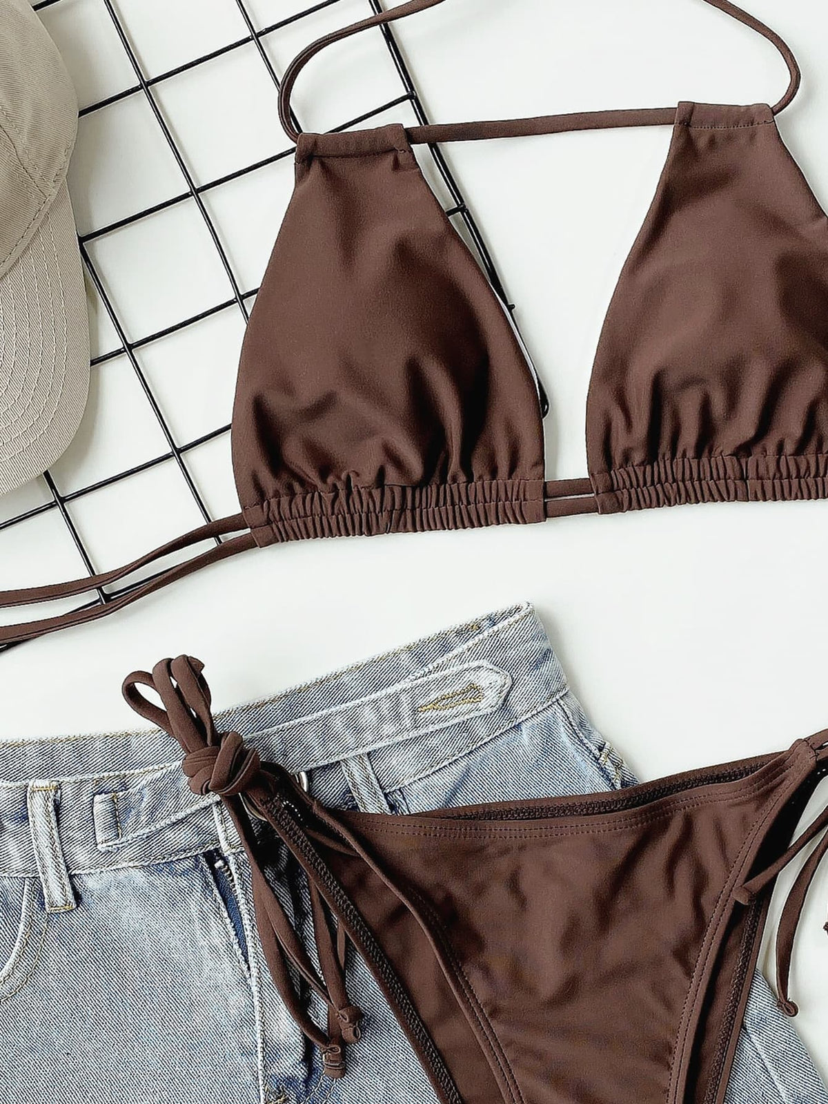 Halter Neck Ruched Bikini Set-Teresa&#39;s Fashionista LLC
