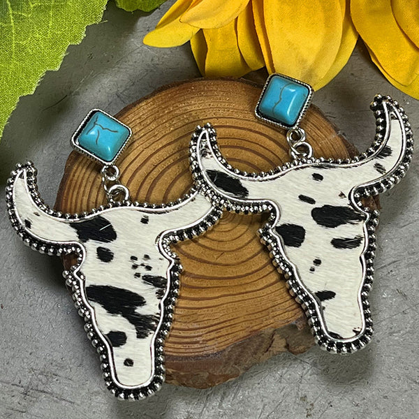 Bull Shape Turquoise Dangle Earrings-Teresa's Fashionista LLC