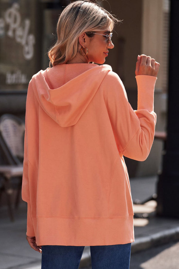 Quarter-Snap Dropped Shoulder Hoodie-Teresa's Fashionista LLC