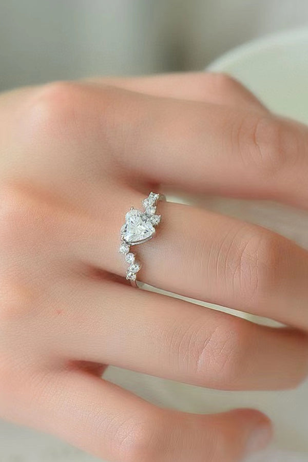 1 Carat Moissanite Heart 925 Sterling Silver Ring-Teresa's Fashionista LLC