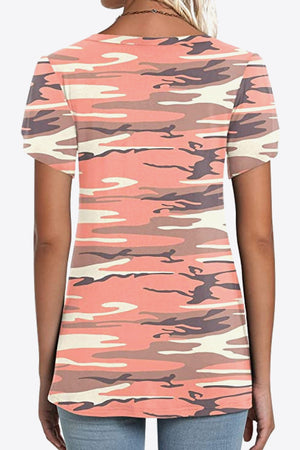 Printed Petal Sleeve V-Neck Blouse-Teresa's Fashionista LLC