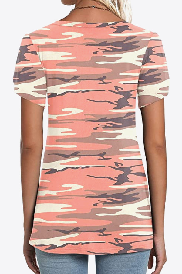 Printed Petal Sleeve V-Neck Blouse-Teresa's Fashionista LLC