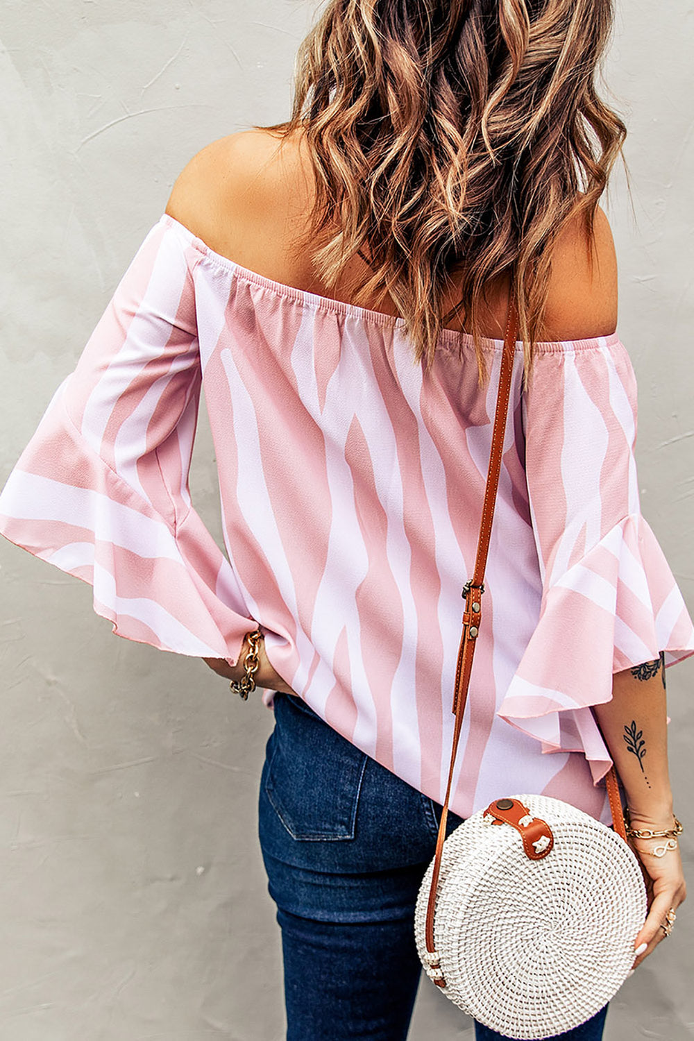 Striped Tie Front Flounce Sleeve Blouse-Teresa's Fashionista LLC