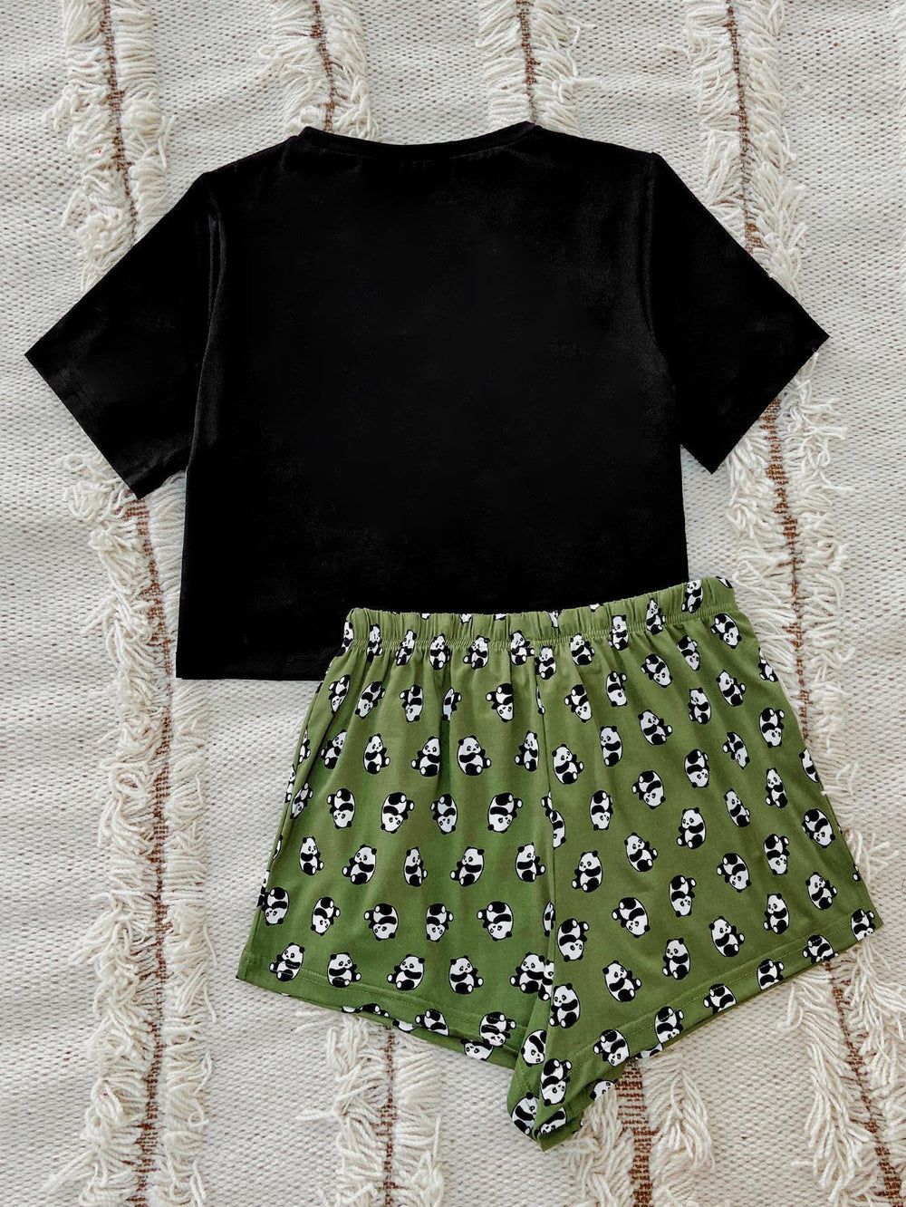Graphic Tee and Panda Print Shorts Lounge Set-Teresa's Fashionista LLC