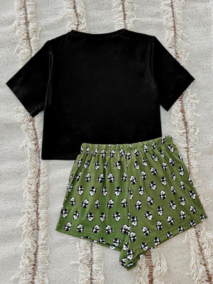 Graphic Tee and Panda Print Shorts Lounge Set-Teresa's Fashionista LLC
