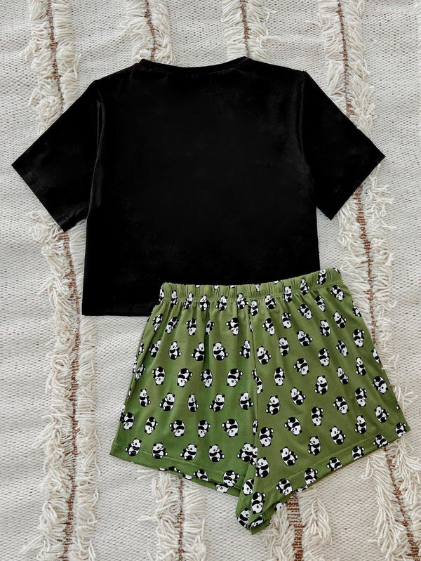 Graphic Tee and Panda Print Shorts Lounge Set-Teresa's Fashionista LLC