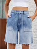 Buttoned Raw Hem Denim Shorts with Pockets-Teresa's Fashionista LLC