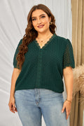 Plus Size Swiss Dot Spliced Lace V-Neck Blouse-Teresa's Fashionista LLC