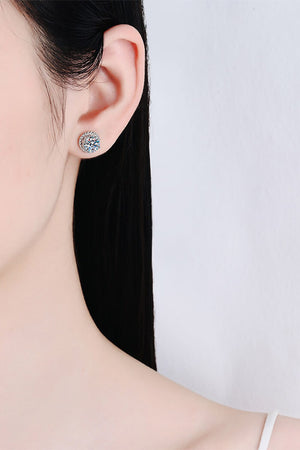 1 Carat Moissanite Rhodium-Plated Round Stud Earrings-Teresa's Fashionista LLC