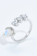 Natural Moonstone and Zircon Heart Open Ring-Teresa's Fashionista LLC