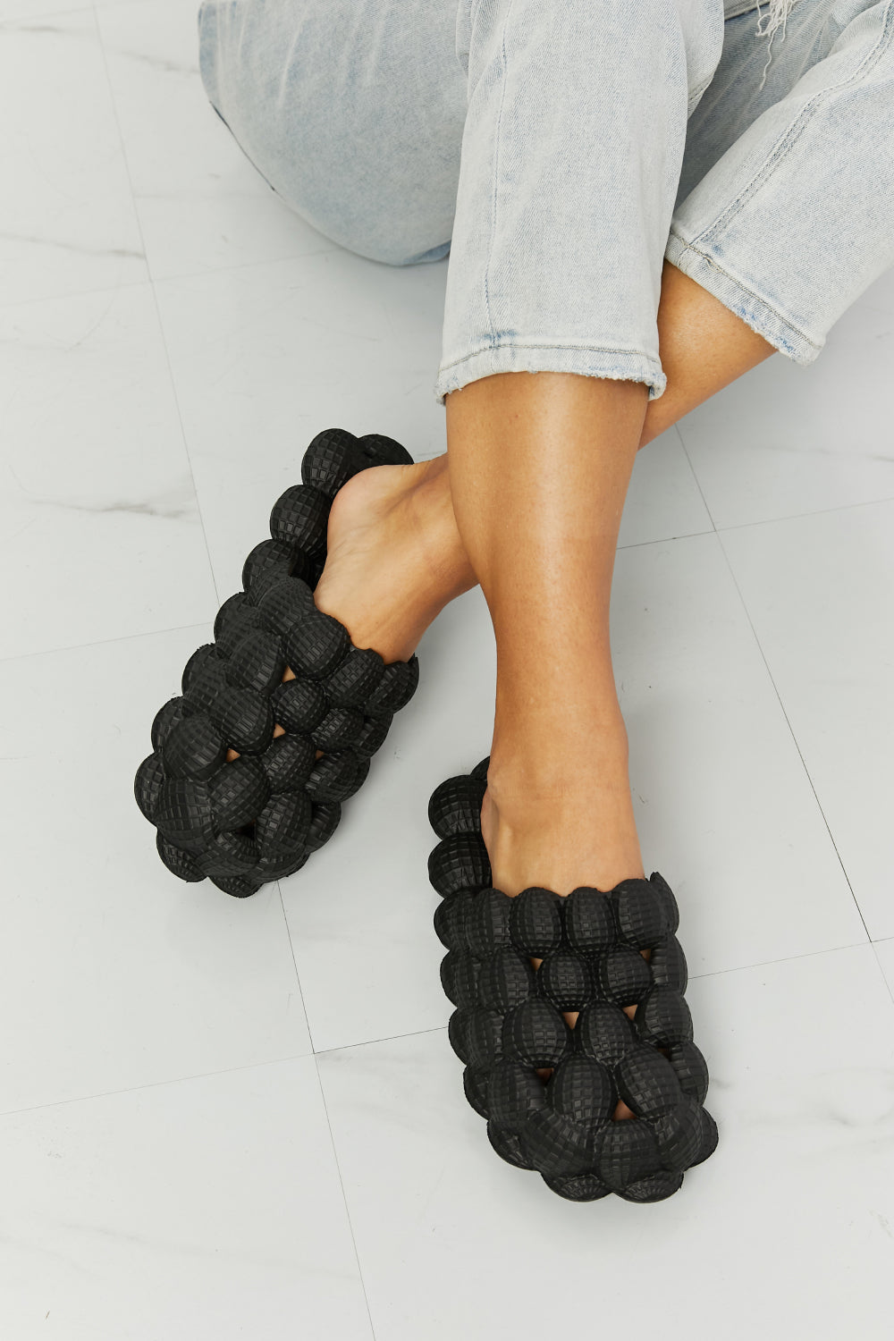 NOOK JOI Laid Back Bubble Slides in Black-Teresa's Fashionista LLC