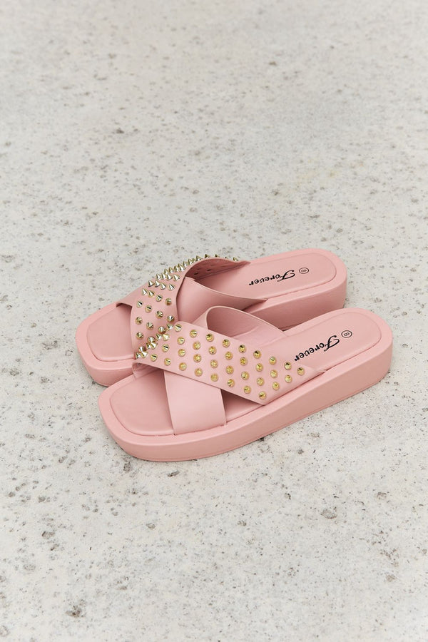 Forever Link Studded Cross Strap Sandals in Blush-Teresa's Fashionista LLC