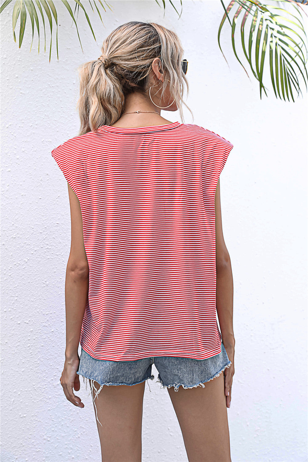 Round Neck Cap Sleeve Tee-Teresa's Fashionista LLC
