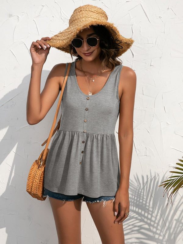Decorative Button Scoop Neck Tank-Teresa's Fashionista LLC