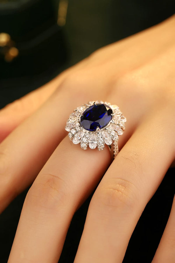 5 Carat Lab-Grown Sapphire Flower Shape Ring-Teresa's Fashionista LLC