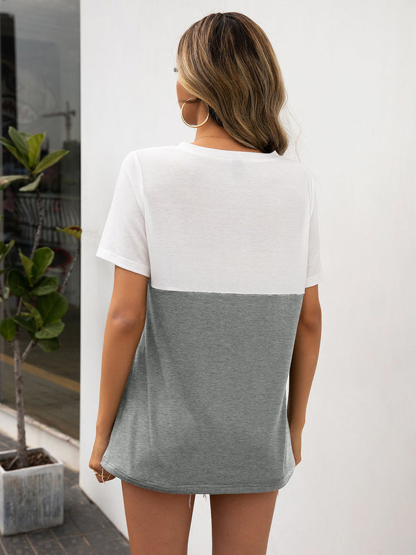 Color Block V-Neck Short Sleeve Tee-Teresa's Fashionista LLC