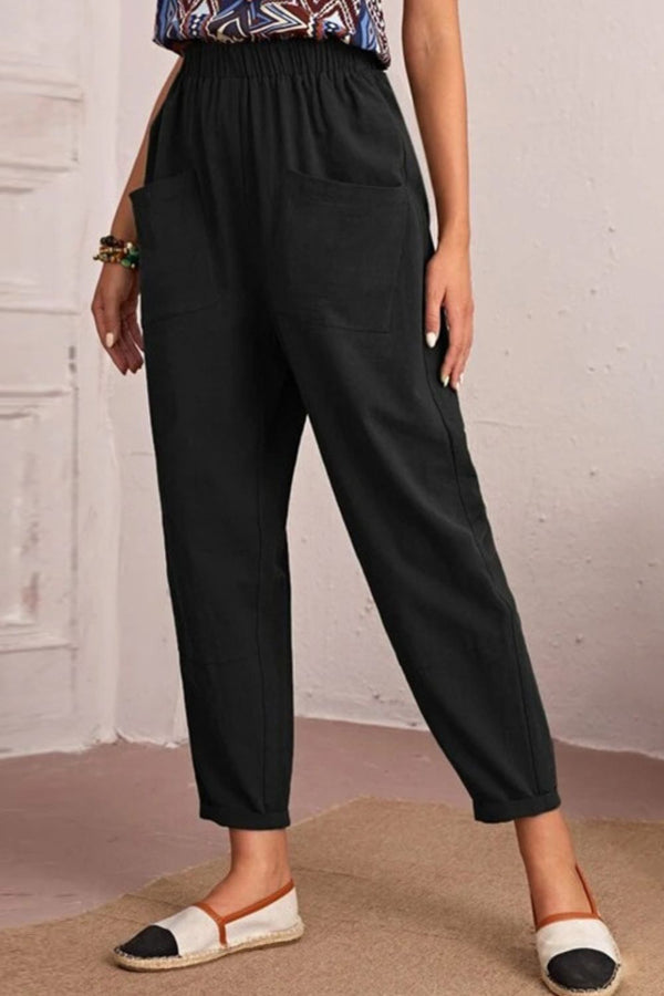 Elastic Waist Pocket Tapered Pants-Teresa's Fashionista LLC