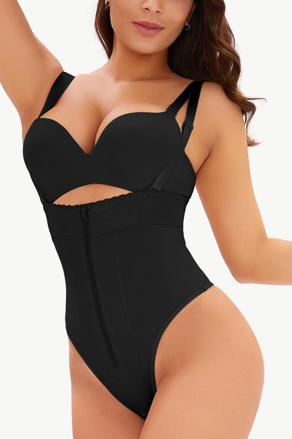 Full Size Adjustable Strap Zip-Up Shaping Bodysuit-Teresa's Fashionista LLC