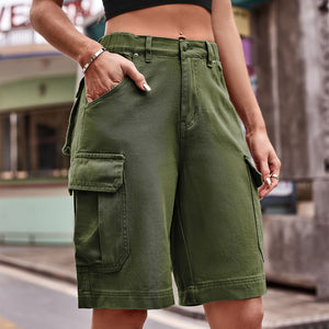 Denim Cargo Shorts with Pockets-Teresa's Fashionista LLC