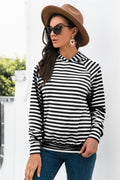 Horizontal Stripe Raglan Sleeve Hoodie-Teresa's Fashionista LLC