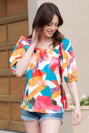 Printed Square Neck Half Sleeve Top-Teresa's Fashionista LLC