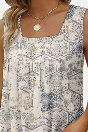 Printed Square Neck Curved Hem Tank-Teresa's Fashionista LLC