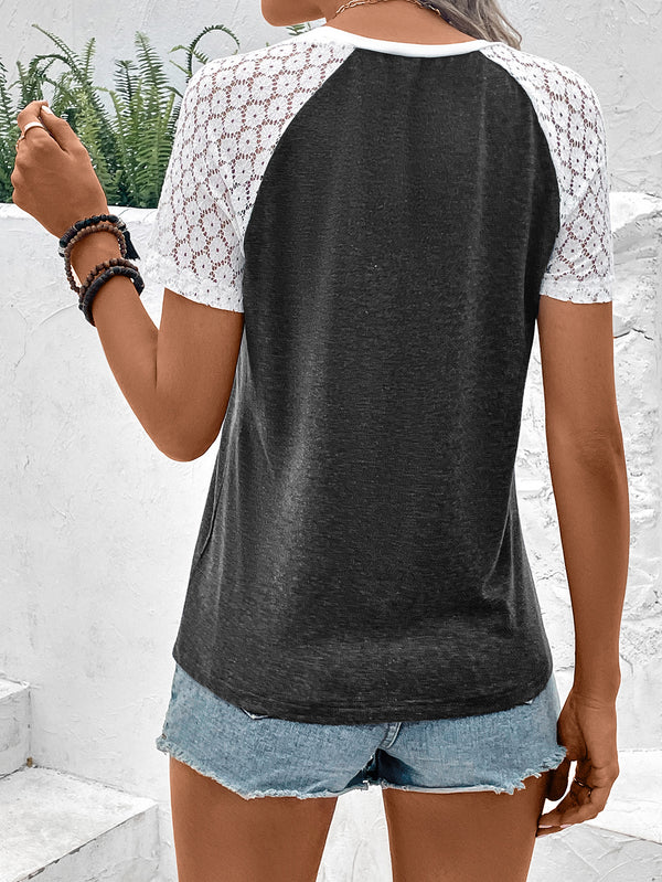 Color Block Raglan Sleeve Round Neck Tee-Teresa's Fashionista LLC