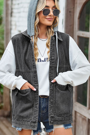 Sleeveless Denim Top with A Detachable Hood-Teresa's Fashionista LLC