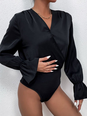 Surplice Neck Flounce Sleeve Bodysuit-Teresa's Fashionista LLC